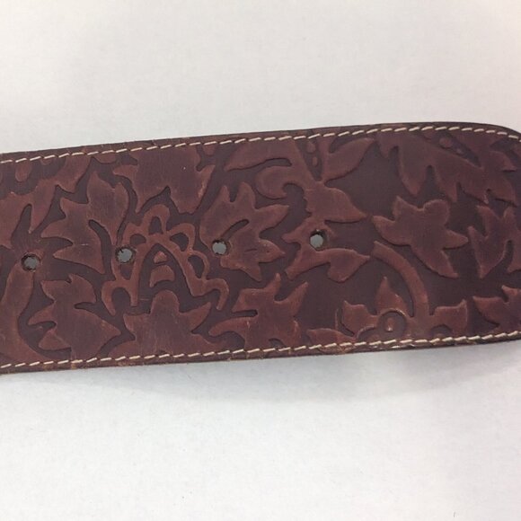 LOCOMOTIVE DOPPIA VITA Made in Italy MOP Inlay Tooled Brown Leather Belt Sz. 100